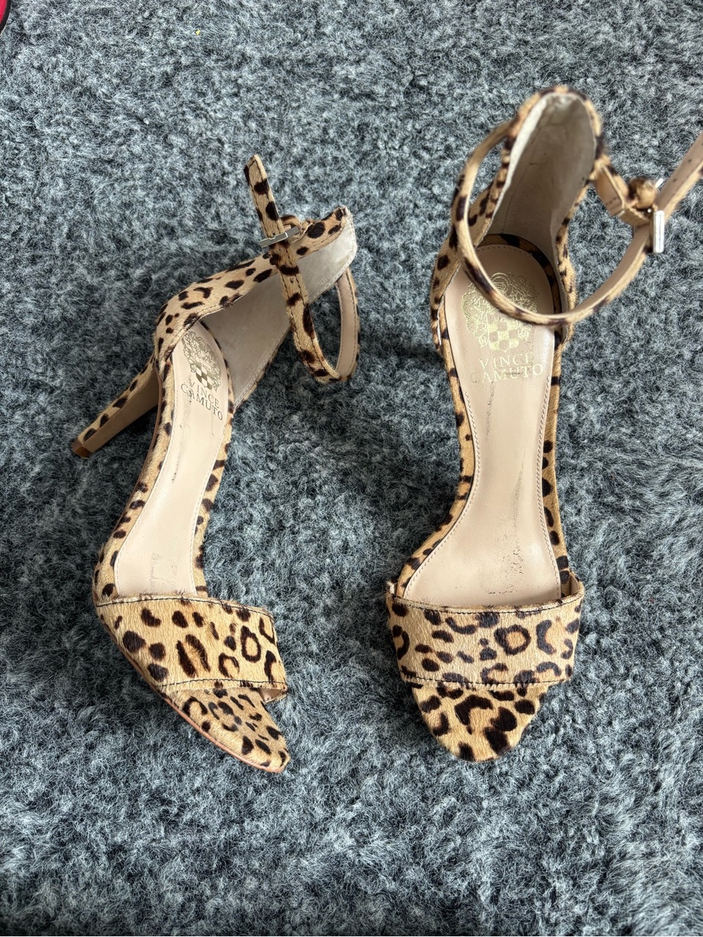 Vince Camuto cow hair Leopard Print Ankle Strap Heels - Tan/Black